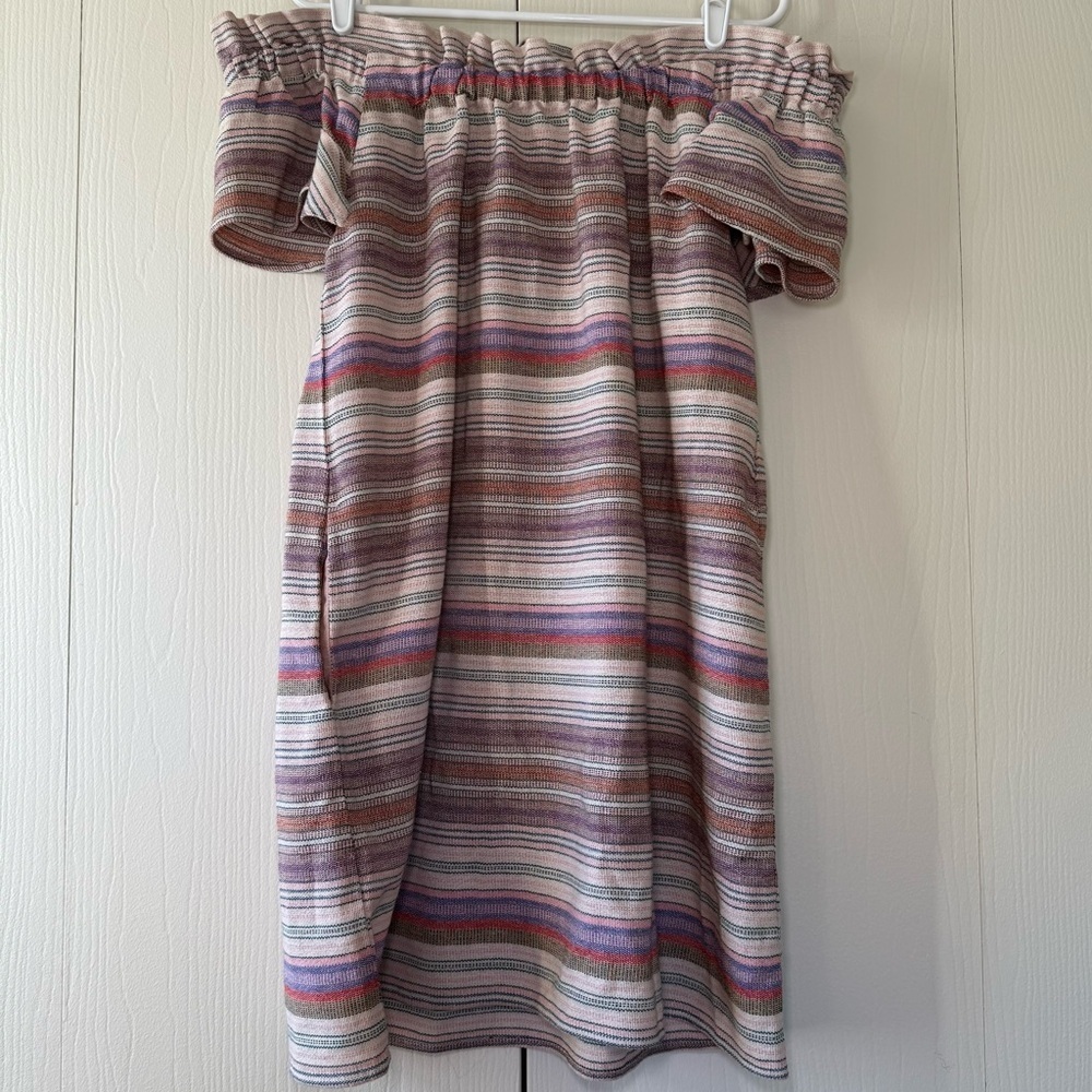 Philosophy Anthropologie Off the Shoulder Striped Mini Dress with Pockets